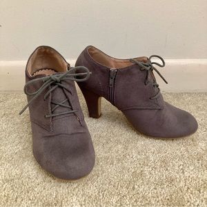 Journee Collection Gray Leona Faux Suede Lace-up Ankle Booties